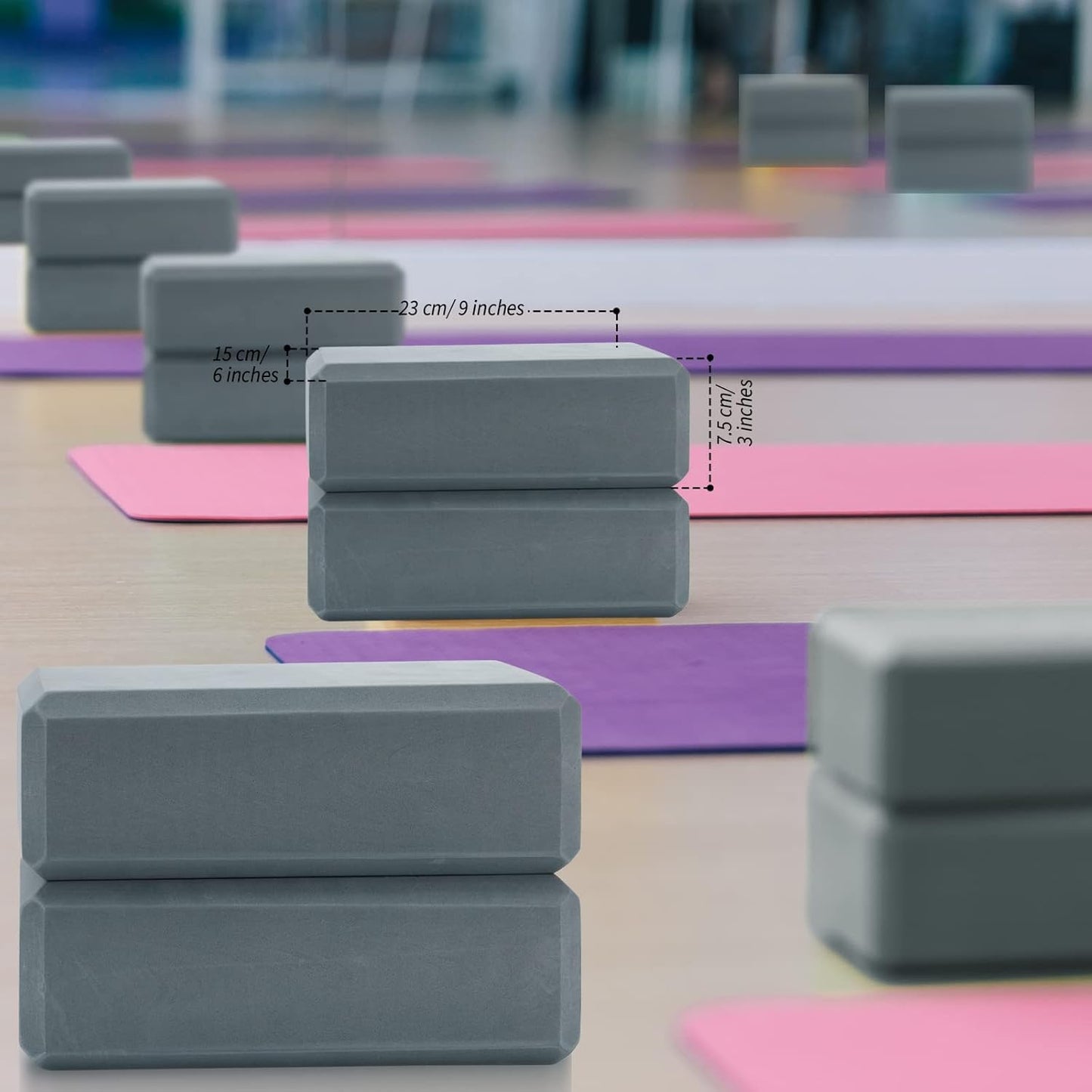 4 Pcs Yoga Blocks Soft EVA Foam Supportive Yoga Brick Non Slip Exercise Block Equipment for Pilates Exercise Workout Meditation Supplies, Grey, 9 x 6 x 3 Inches