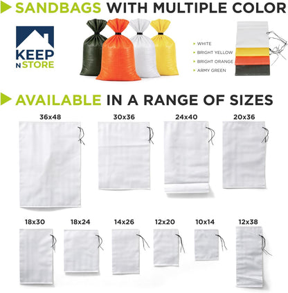 Heavy Duty Sand Bags Pack of 3, White Empty Sandbags with Built-In Ties, Woven Polypropylene UV Protection 1600 Hours, Fillable Sand Bags for Flood Control, Weight, 10x14 inches, 15 Pounds Volume