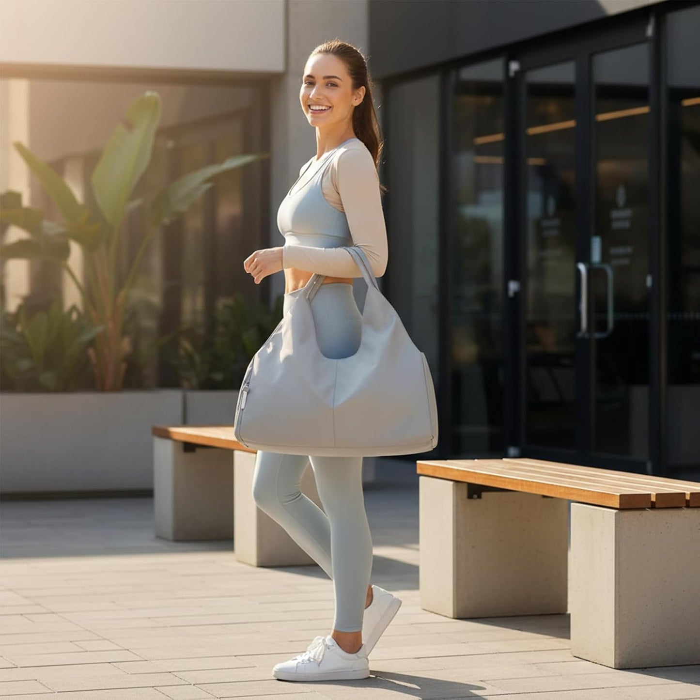 forestfish Yoga Gym Bag for Women with Shoes Compartment & Wet Dry Storage Pockets Lightweight Duffel Bag, Beige