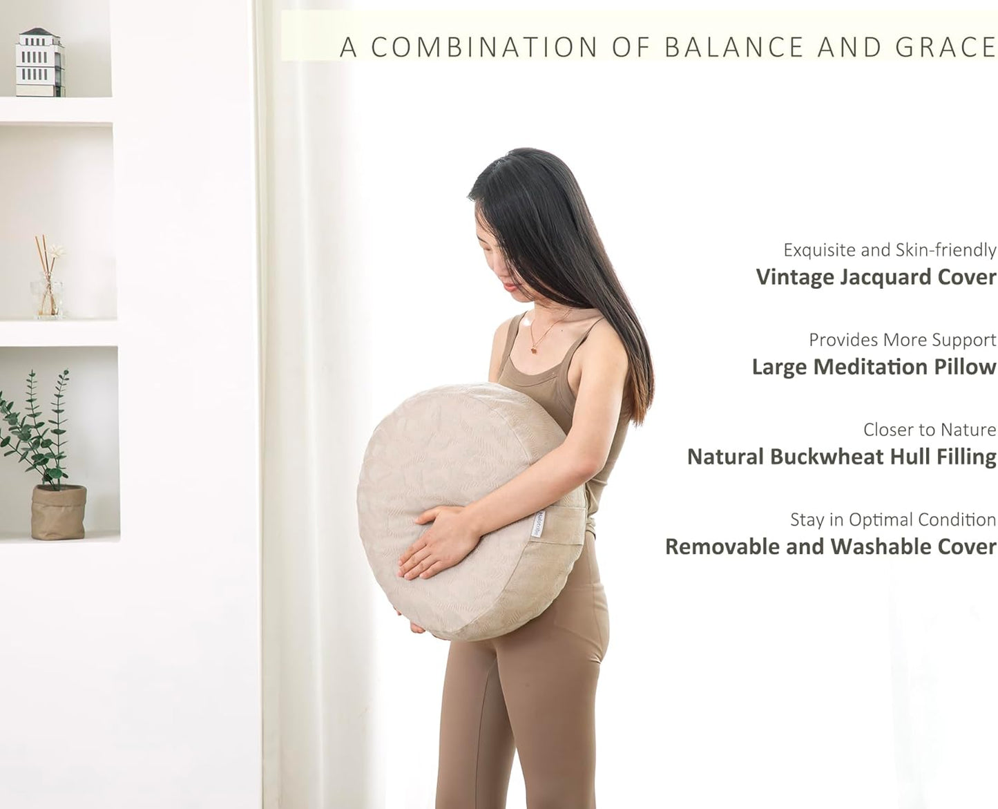 Meditation Cushion, Comfortable Meditation Pillow with Peacock Feather Jacquard Cover. Buckwheat Hull Filled Zafu Floor Pillow 16 * 16 * 5 in