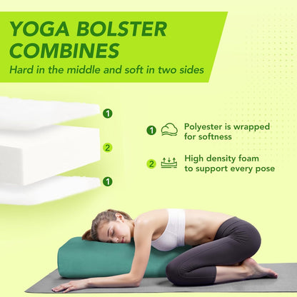 Wellsin Rectangular Yoga Bolster - Meditation Pillow with Washable Suede Cover, 27"X10" X5.5"