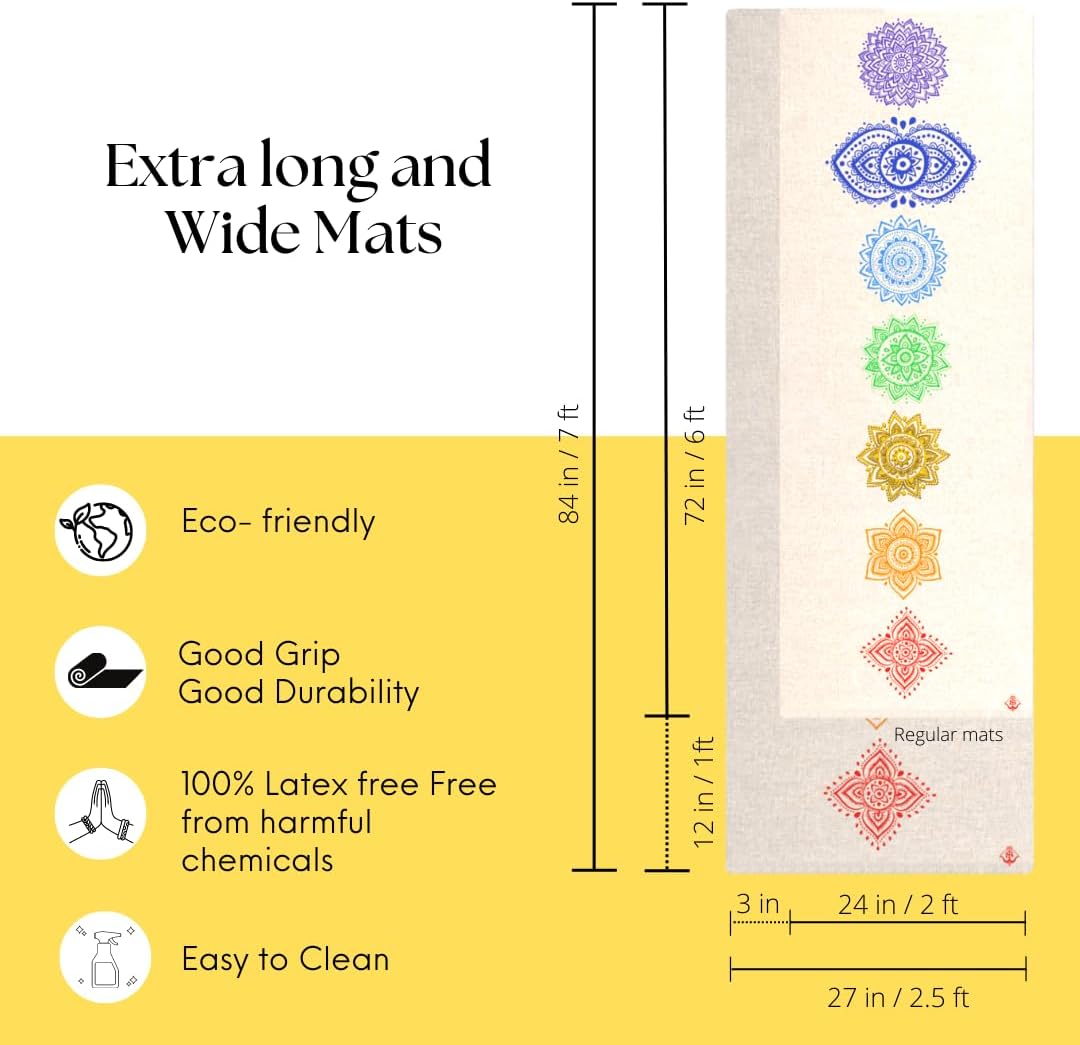Shakti Warrior Hemp Yoga mat - Extra Long and Wide - Artist Designed, Premium eco Friendly mats, Non Slip, Non Toxic, Great for Regular & Hot Yoga, Pilates and Workouts (84 inch x 27 inch x 2mm Thick)