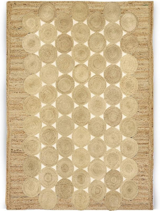 Area Rugs for Natural Jute 3x5 Hand Braided Yellow Border Jute Solid Design Beige Thick 0.27" Handmade Boho Mat Indoor Outdoor Use Flatweave Rugs for Kitchen Bedside Yoga Mat - Colors A