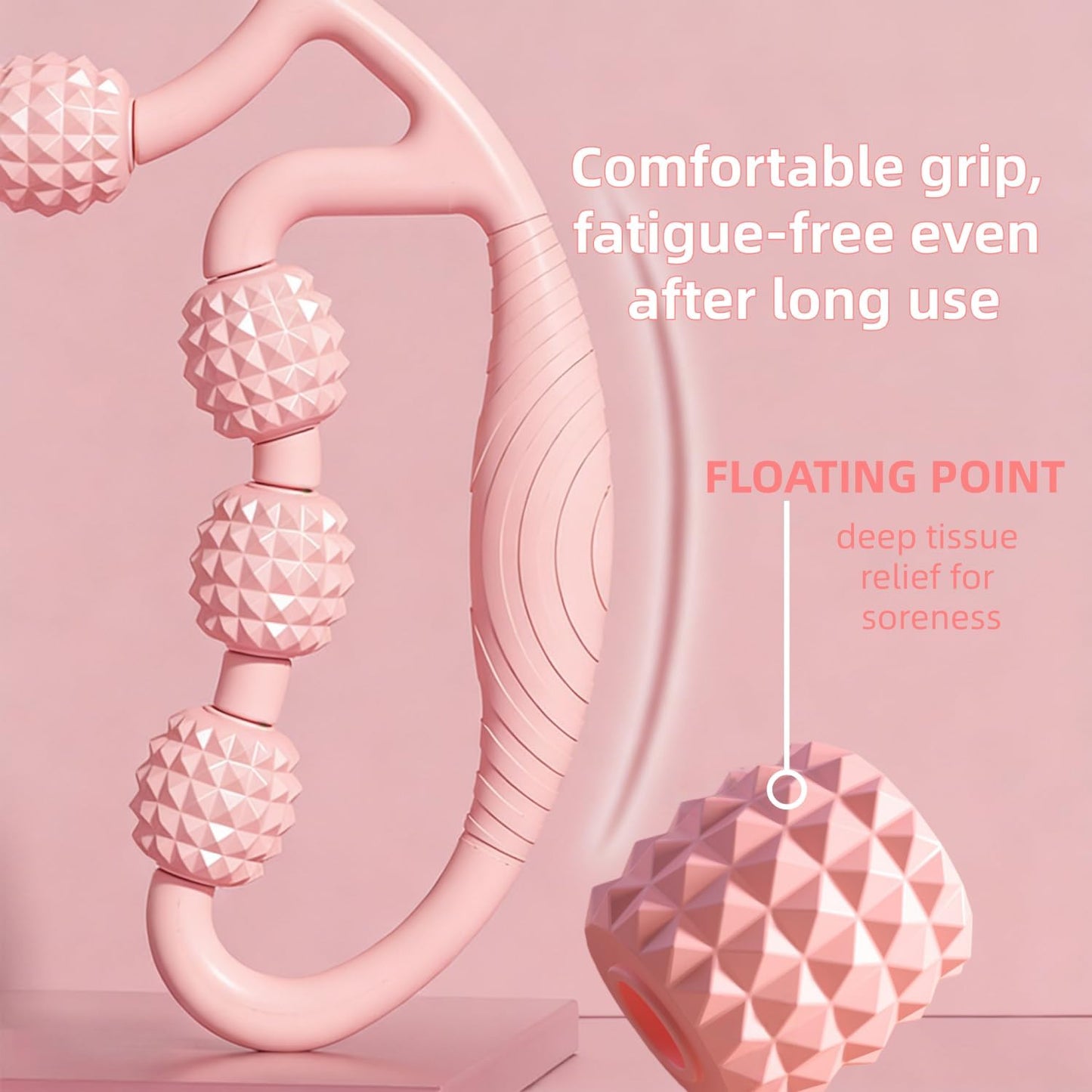 Multi-Function Body Massage Roller, Pink 9-Wheel Design, 26cm/10.24inch, for Neck Thigh Waist Arm Massage, Yoga Fitness Tool