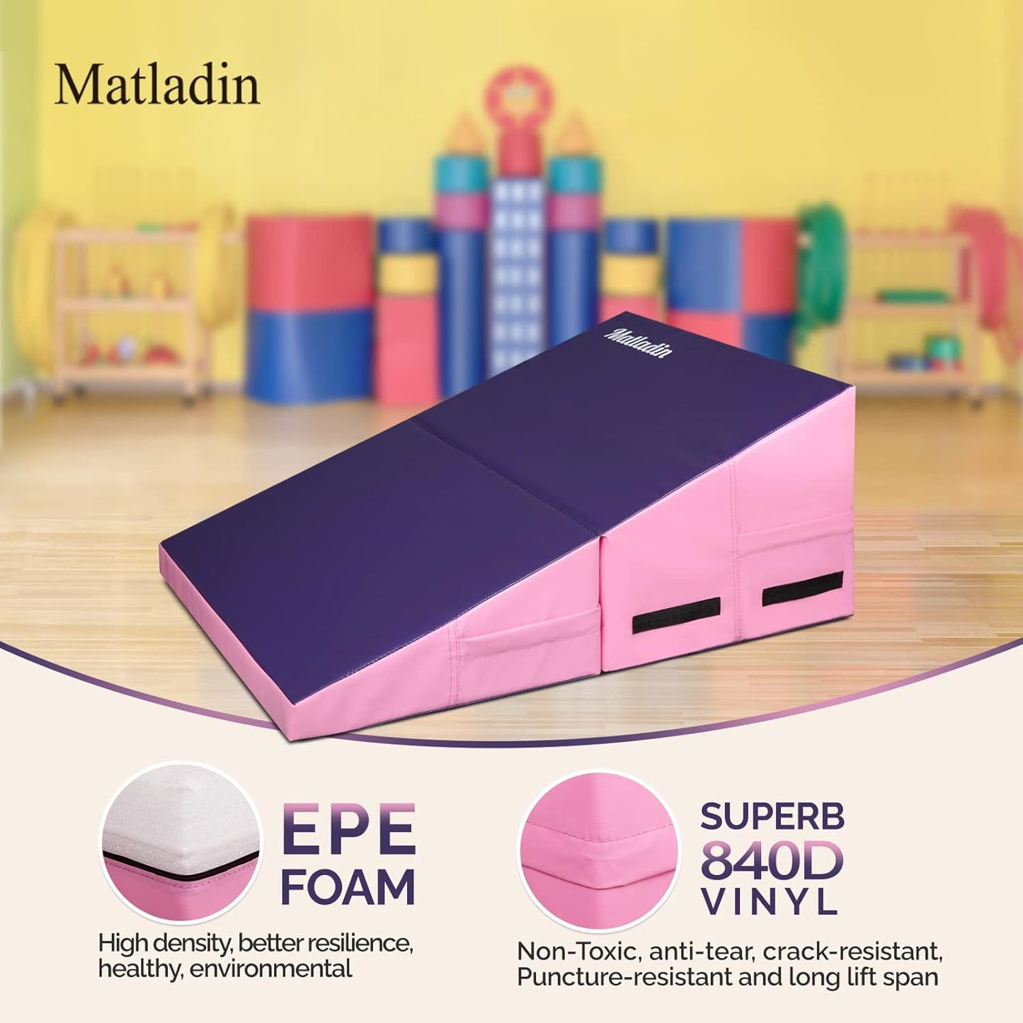 Matladin Incline Gymnastics Wedge Mat, Folding Gymnastics Mat for Kids Girls Home Training Exercise
