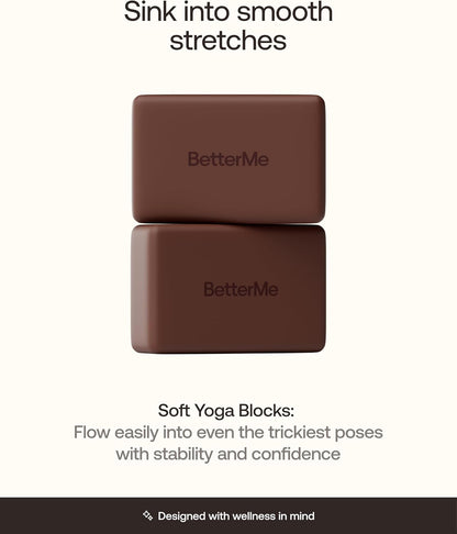 BetterMe Yoga Blocks Set of 2 – High Density Foam Yoga Blocks for Stretching, Pilates & Workouts – Lightweight Non-Slip Exercise Blocks for Flexibility & Balance