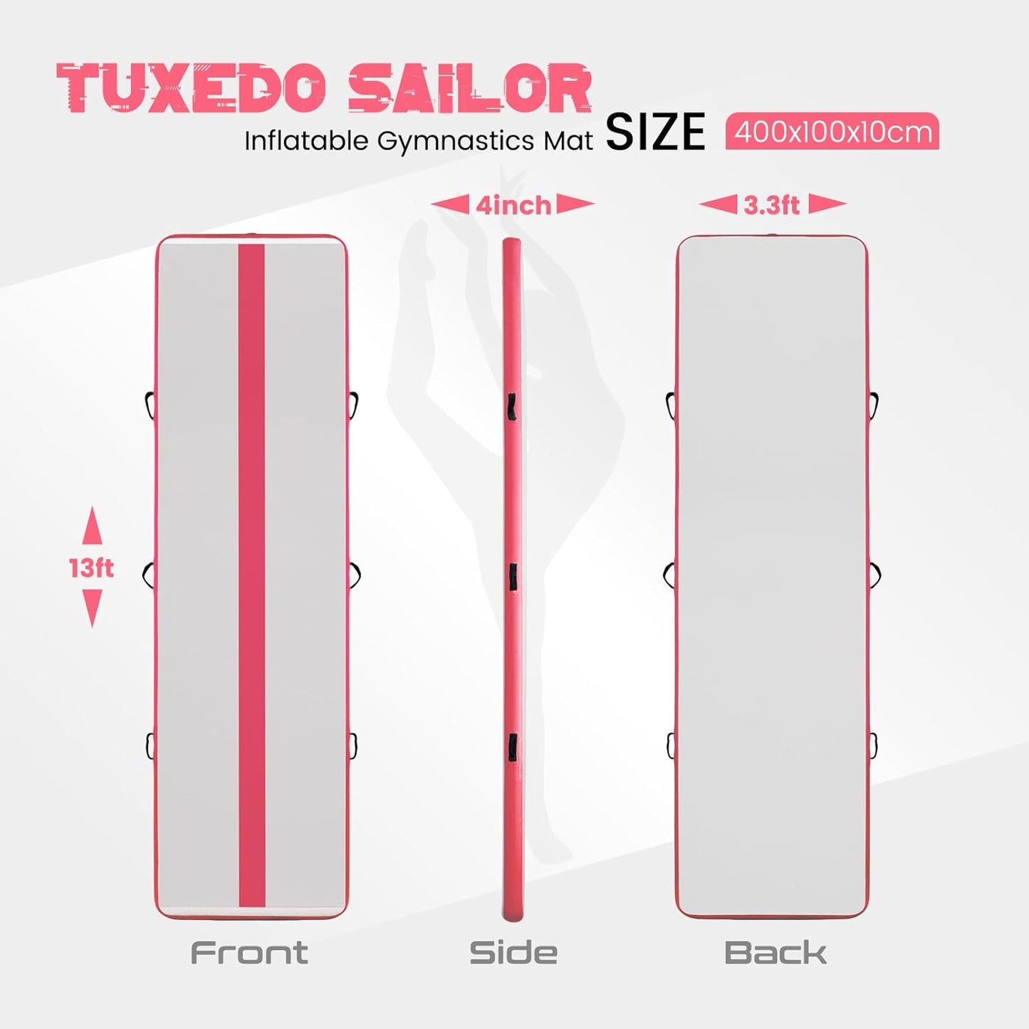 Tuxedo Sailor Inflatable Gymnastics Tumbling Mat Tumble Track Thickness Floor Mat With Electric Air Pump for Gymnastics/Training/Home/Cheerleading/Water/Gym/Yoga