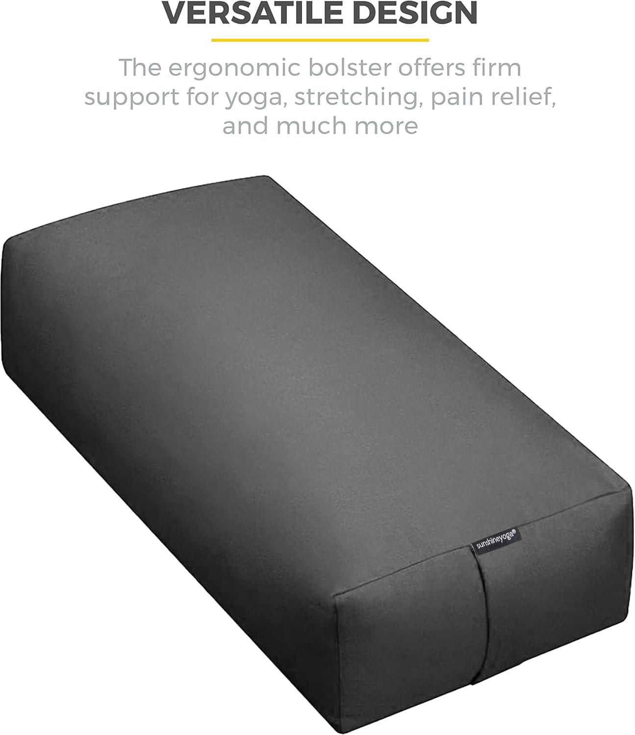 Extra Firm Large Yoga Bolster, 24" x 12" x 6" Cinched OR Zippered Yoga Pillow, Rectangular Cotton Cushion With Removable Cover for Studios, 1 Pack or 2 Pack