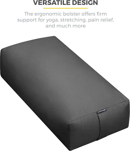 Extra Firm Large Yoga Bolster, 24" x 12" x 6" Cinched OR Zippered Yoga Pillow, Rectangular Cotton Cushion With Removable Cover for Studios, 1 Pack or 2 Pack