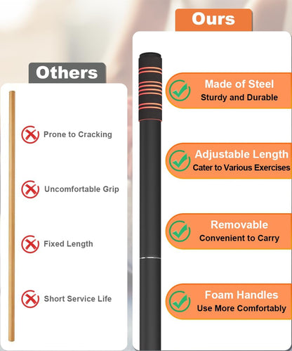 5ft Yoga Stick – Heavy-Duty Steel Adjustable Stretching Bar for Mobility, Flexibility & Balance. Multi-Functional Fitness Pole with 4 Steel Rods & Comfort Foam Grips