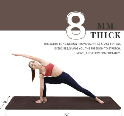 Yoga Mat Extra thick 8mm Exercise mat, Soft Lightweight TPE Fitness Mat with strap, High Elasticity, Anti-fatigue,non-slip mat for Women, Yoga, Camping, Travel, Gym & Outdoor | 72"L x 0.32"Th