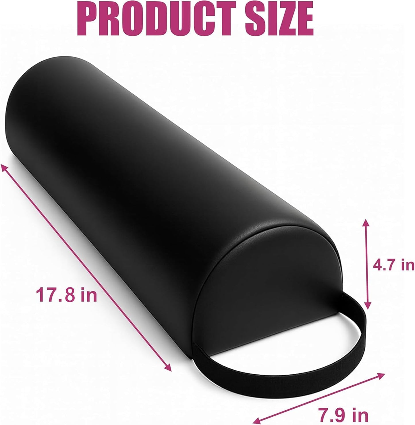 Half-Round Bolster Pillow for Massage and Yoga, High-Density Support Cushion for Neck, Knees, Back & Ankles, Black, 17.8''L x 8''W x 4.7''H