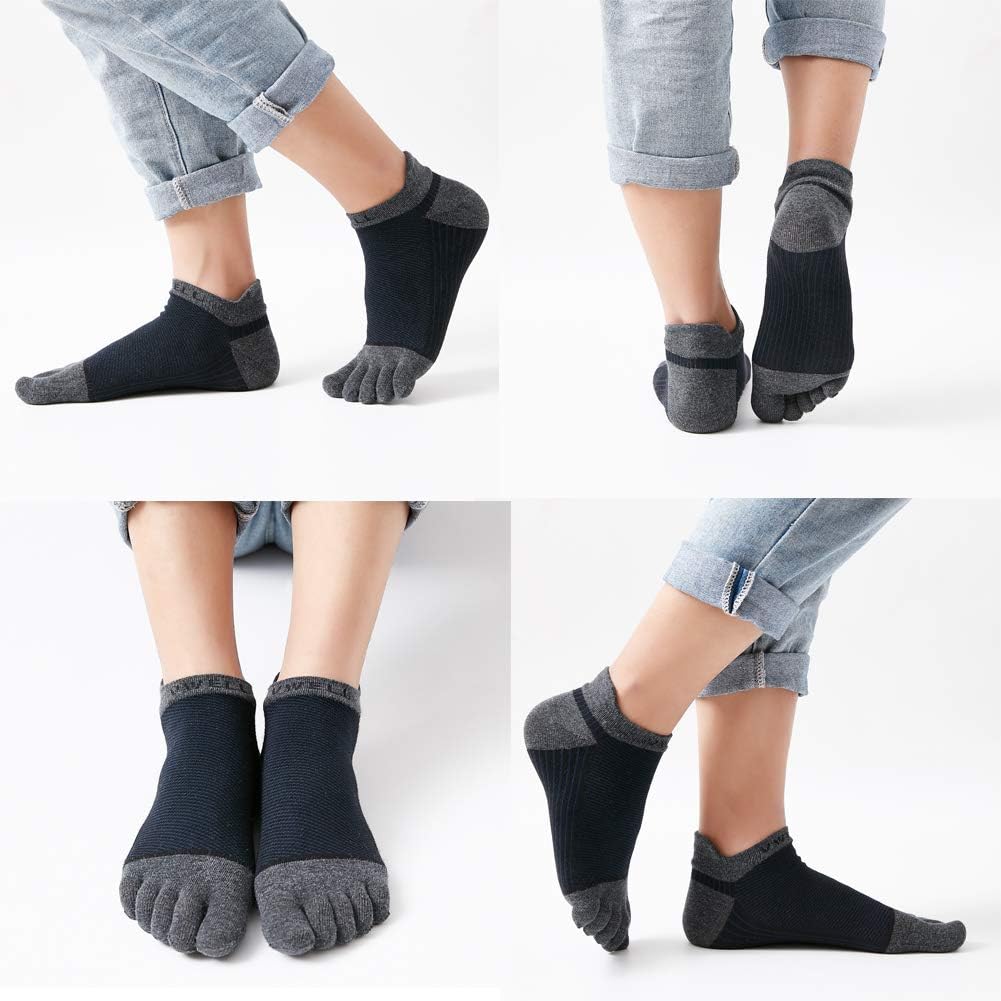 VWELL Cotton Toe Socks Five Finger Socks No Show Crew Athletic Running Socks 4 Pairs,Size 7-11