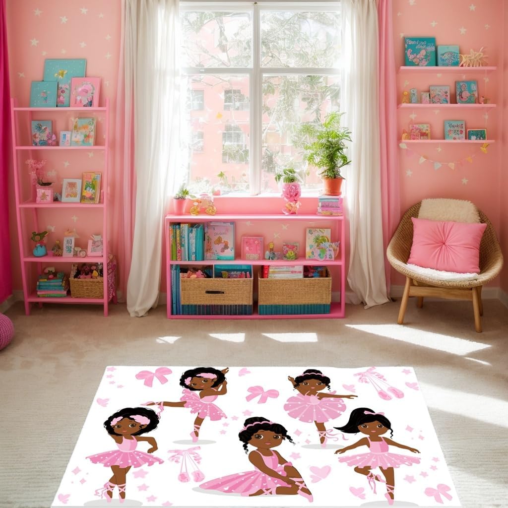Black Girl Area Rug for Bedroom African Black Girls Floor Rugs for Living Room Playroom Cartoon Art Home Decor Soft Yoga Mats for Women Afro Purple 47" x 31" (2.7 x 3 Feet)