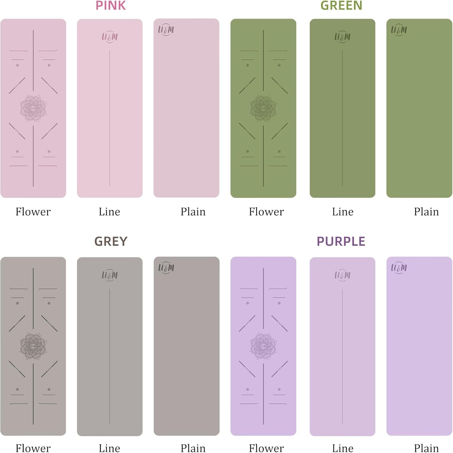 U&M Professional Non Slip PU Yoga Mat,Purple, Grey, Pink, Green 72x27 Inch 0.2" Thick Exercise Mat,| Sweatproof High Density | Anti-tear | Non-Slip Textured Surface | Natural Rubber Bottom Workout Mat for Women & Men Yoga Pilates Fitness