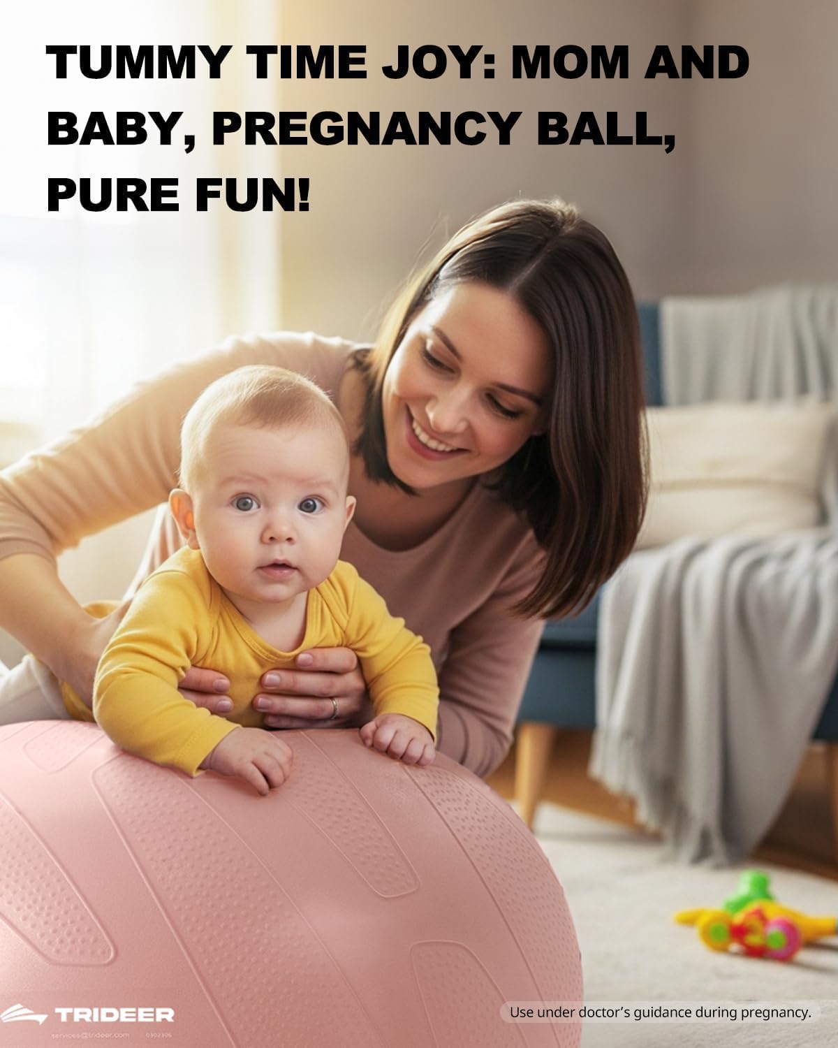Trideer Pregnancy Birthing Ball, 1.7mm Extra Thick Yoga Ball for Maternity, Labor, Physio, Recovery, Exercise Guide & Daily Comfort Tips for All Trimesters, 1000LB Anti-Burst Non-Slip Stability Ball