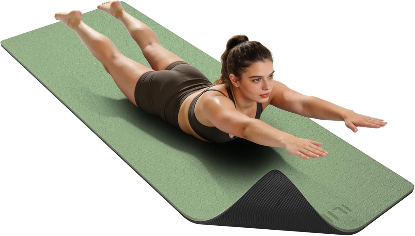 ILILI large Yoga Mat, Thick Soft Exercise Mat for Home Gym, Anti-Tear Cushioned Mat for Men Women, 76"x32.7"x0.35" for Stretching, Pilates&Fitness Workouts