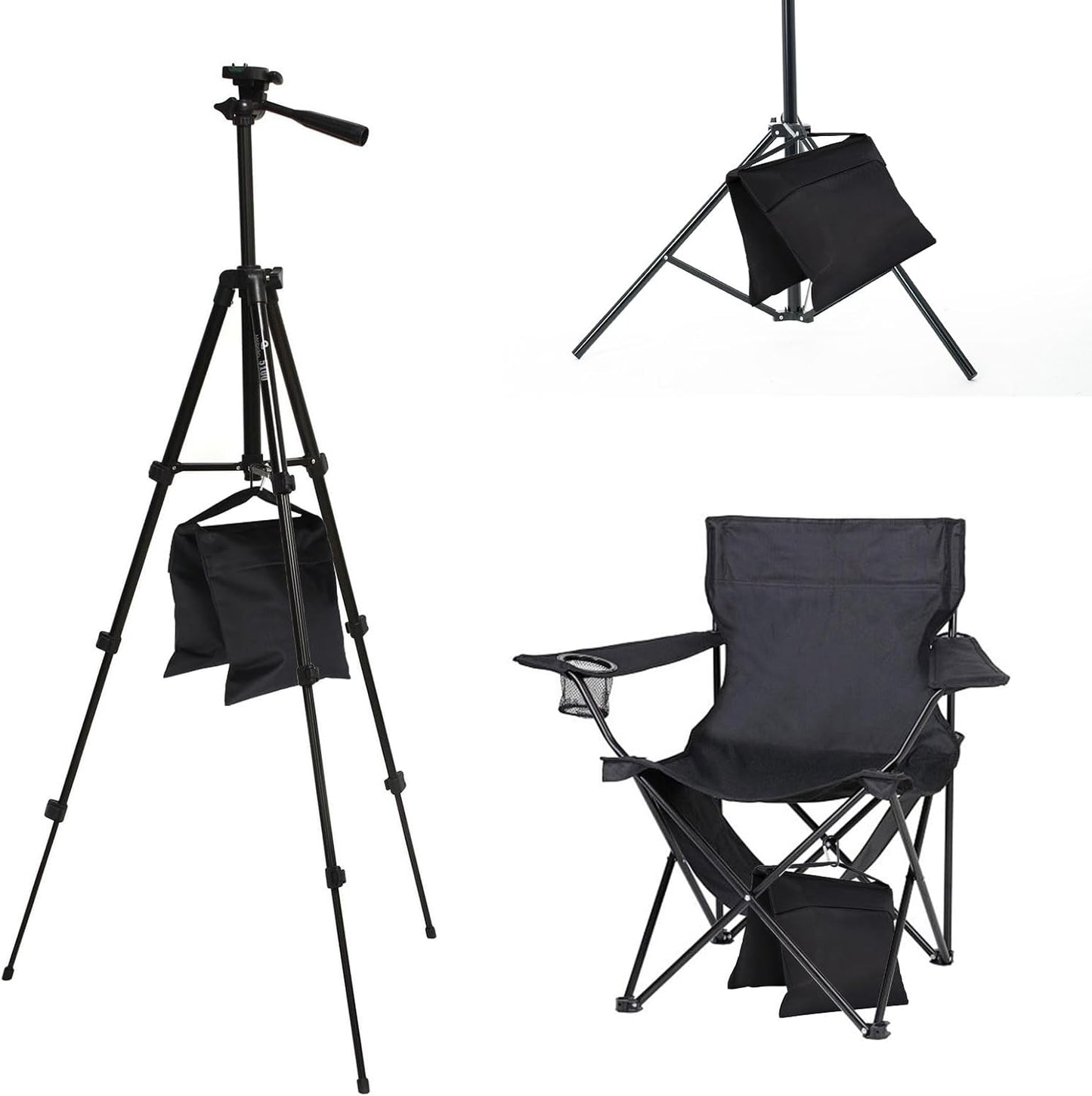 Rindion 2 Pack Sand Bags, Black Sand Bags for Weight, Heavy Duty Sandbags for Umbrella Base, Photography Video Equipment, Light Tripod, Fishing Chair, Sports, Backdrop Stand, Camping, Tent