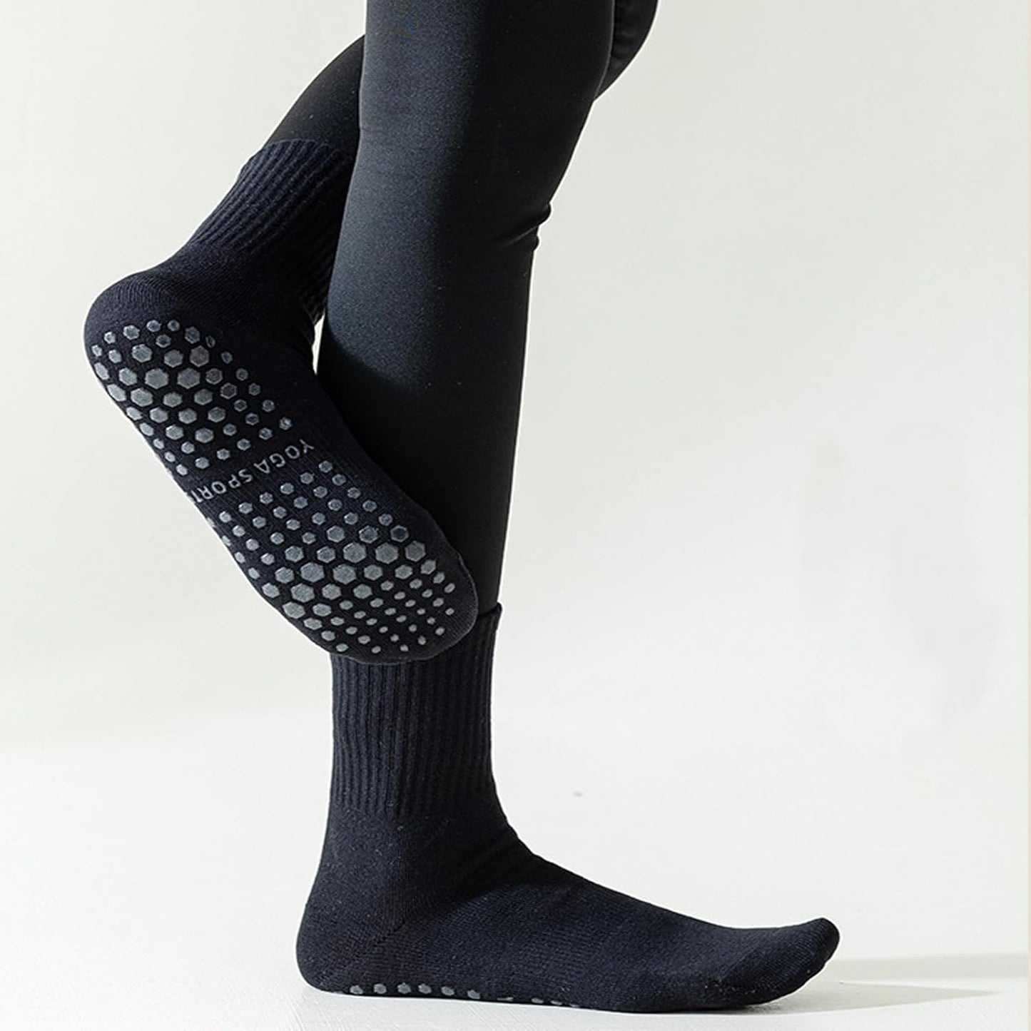 Tergy 8 Pairs Long Yoga Socks with Grip for Women Anti Skid Gripper Socks No Slip Socks for Pilates, Barre, Dance,Yoga