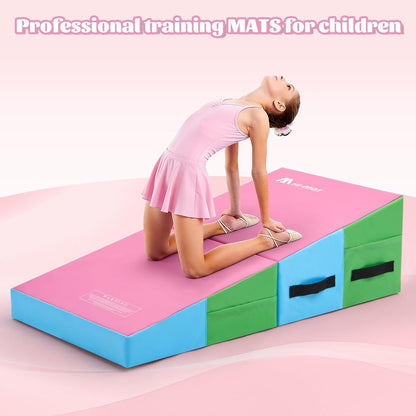Gymnastics Cheese Mat Incline Wedge Mat, Folding Gymnastics Mat for Kids Tumbling, Indoor/Outdoor Skill Shape Training & Exercise equipment Home Gym Yoga