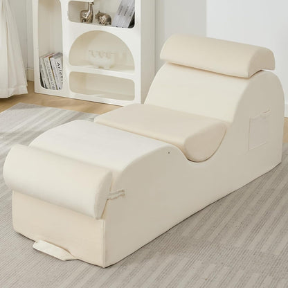 ijuicy 25 Inch Home Stretch Yoga Chair, Velvet Fitness Yoga Chaise Lounge Chair Indoor, Yoga Training Reliner with Adjustable Footrest & Headrest, Light Grey