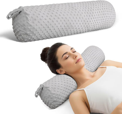 Cervical Neck Roll Pillow Memory Foam Blush Pink 24in Round Neck Pillows Support for Sleeping Lightweight Bolster Cushion for Yoga Travel，Washable Cover