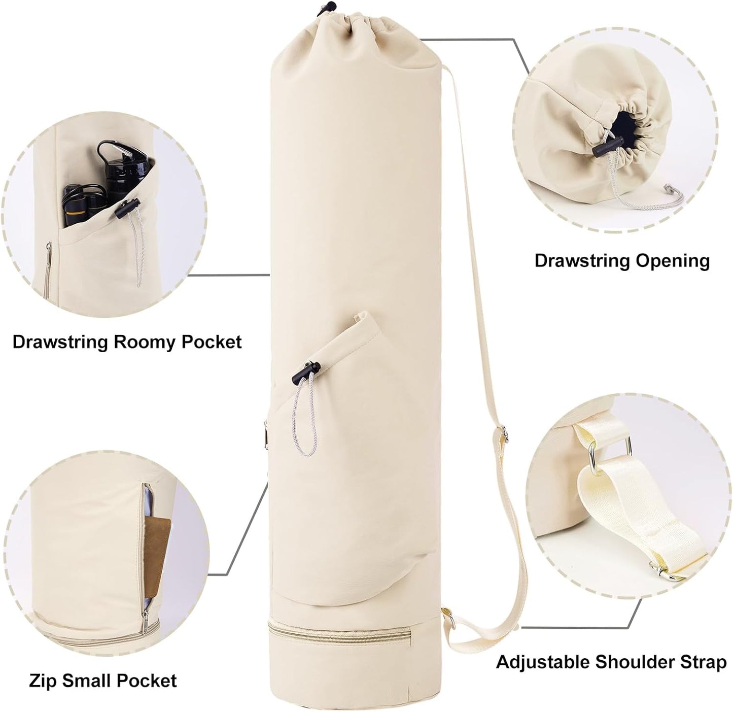 sportsnew Yoga Mat Bag with Water Bottle Pocket and Bottom Wet Pocket, Exercise Yoga Mat Carrier Multi-Functional Storage Bag, Patent pending