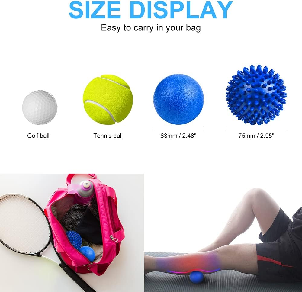 URAQT Spiky Massage Ball Set, 2 Pack Physical Therapy Massage Balls, Hard Lacrosse Ball & Spiky Massage Ball for Myofascial Release and Trigger Point Deep Tissue Massage (Red)