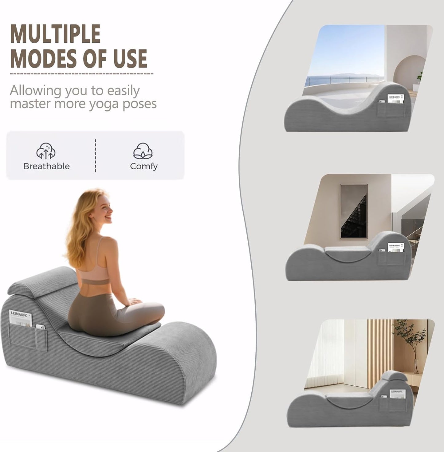 Yoga Chair Lounge for Adult, Ergonomic Chaise Lounge Chair with Side Pocket, Headrest, Waist Pad, Perfect for Stretching, Massage, and Relaxation, Used in Living Room, Bedroom（Black）