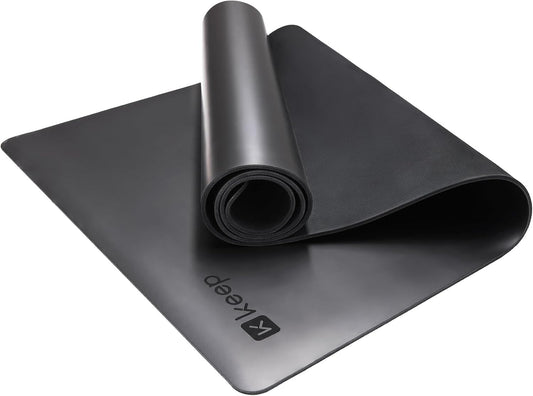KEEP Rubber Yoga Mat - Professional Sweat Absorbent PU & Natural Rubber. Non Slip Workout Mats for Women & Men, 5mm Thick, 72"x26" Extra Long Wide Pad for Hot Yoga, Pilates, HIIT, Home Gym - Strap Included