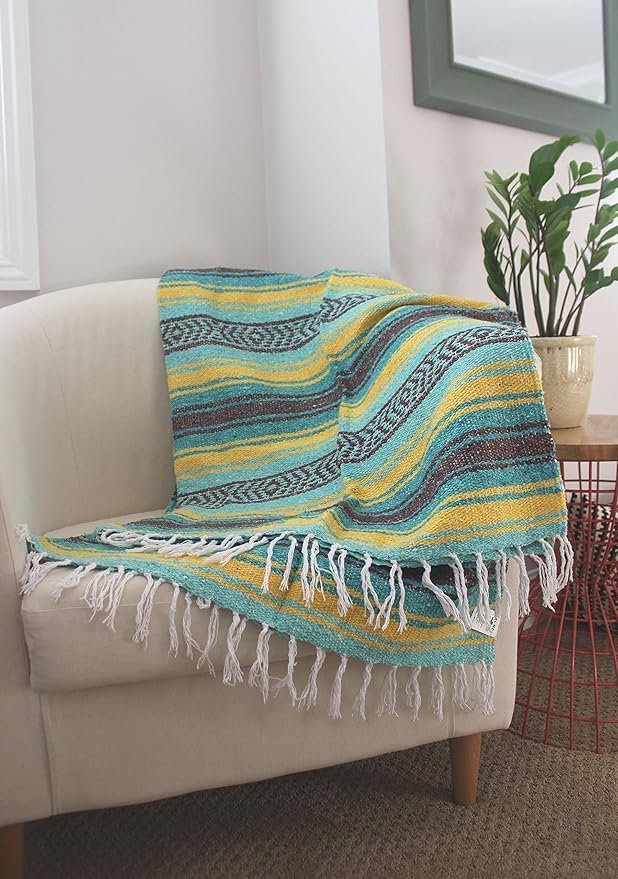 Del Mex Classic Mexican Blanket, Large Authentic Woven Falsa Throw (70"x50"), Artisan Southwest Décor for Beach, Yoga, Outdoors (Lavender)