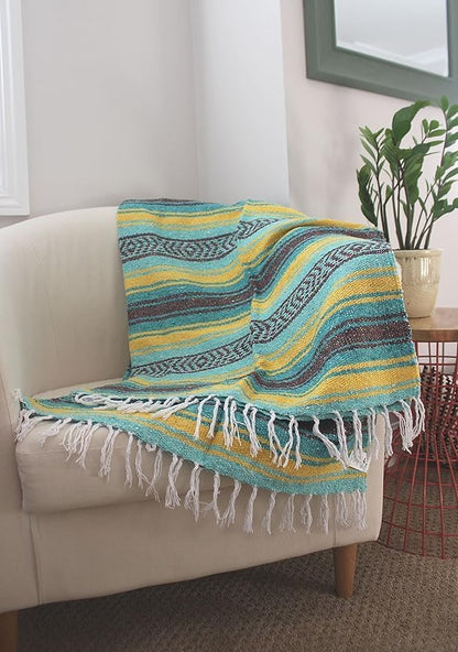 Del Mex Classic Mexican Blanket, Large Authentic Woven Falsa Throw (70"x50"), Artisan Southwest Décor for Beach, Yoga, Outdoors (Lavender)