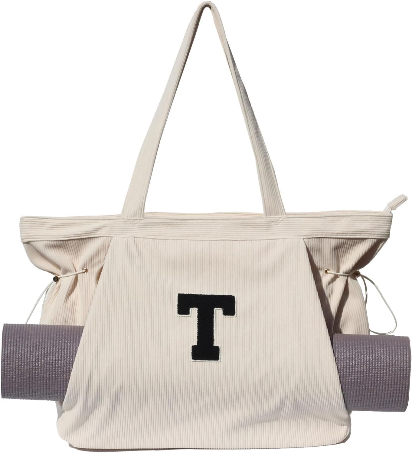 ESVAN Corduroy Yoga Tote Bag Gifts for Women Drawstring Yoga Mat Bag for Office Workout Travel Carryall Pilates Gym