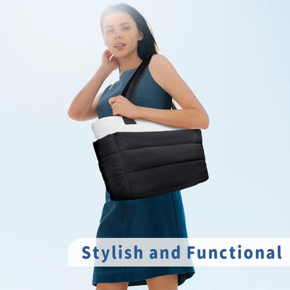 TOPDesign Puffer Tote Bag for Women, Lightweight Puffy Handbag with Compartments, Quilted Shoulder Bag for Work, Travel, Gym - Colors B