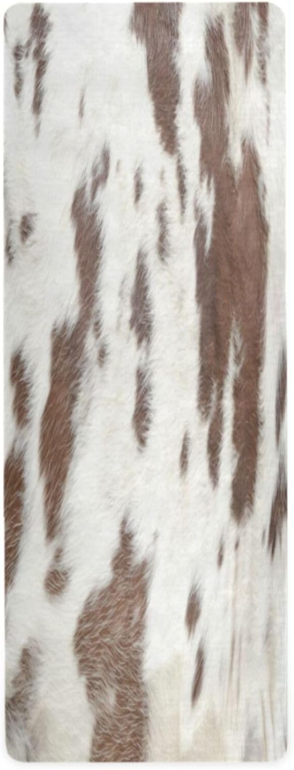 White Brown Print Cow Yoga Mat,Non Slip Exercise & Fitness Mat Folding Waterproof Yoga Mat for Yoga, Pilates, Stretching,71 x 26 Inch Come with Storage Bag