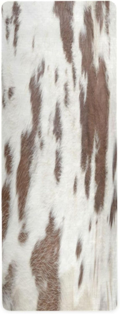 White Brown Print Cow Yoga Mat,Non Slip Exercise & Fitness Mat Folding Waterproof Yoga Mat for Yoga, Pilates, Stretching,71 x 26 Inch Come with Storage Bag