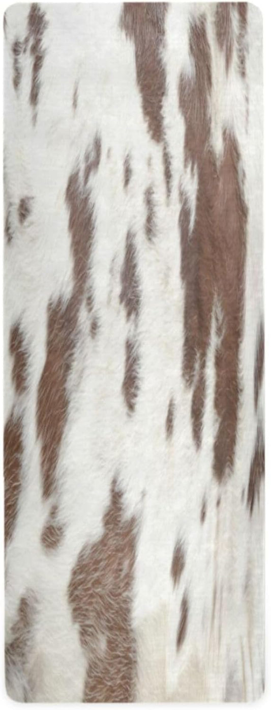 White Brown Print Cow Yoga Mat,Non Slip Exercise & Fitness Mat Folding Waterproof Yoga Mat for Yoga, Pilates, Stretching,71 x 26 Inch Come with Storage Bag