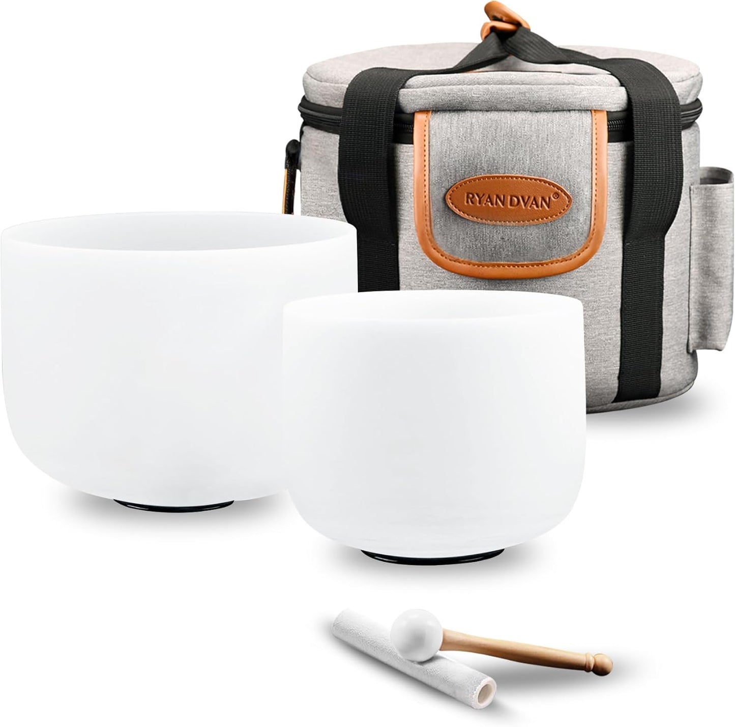 RYAN DVAN 432HZ Crystal Singing Bowl Set of 3, 6"B Crown, 7"G Throat, 8"F Heart with Case Suede Striker&O-Ring Sound Therapy for Yoga, Reiki, Chakra Healing Energy Tuning&Mindfulness Kit
