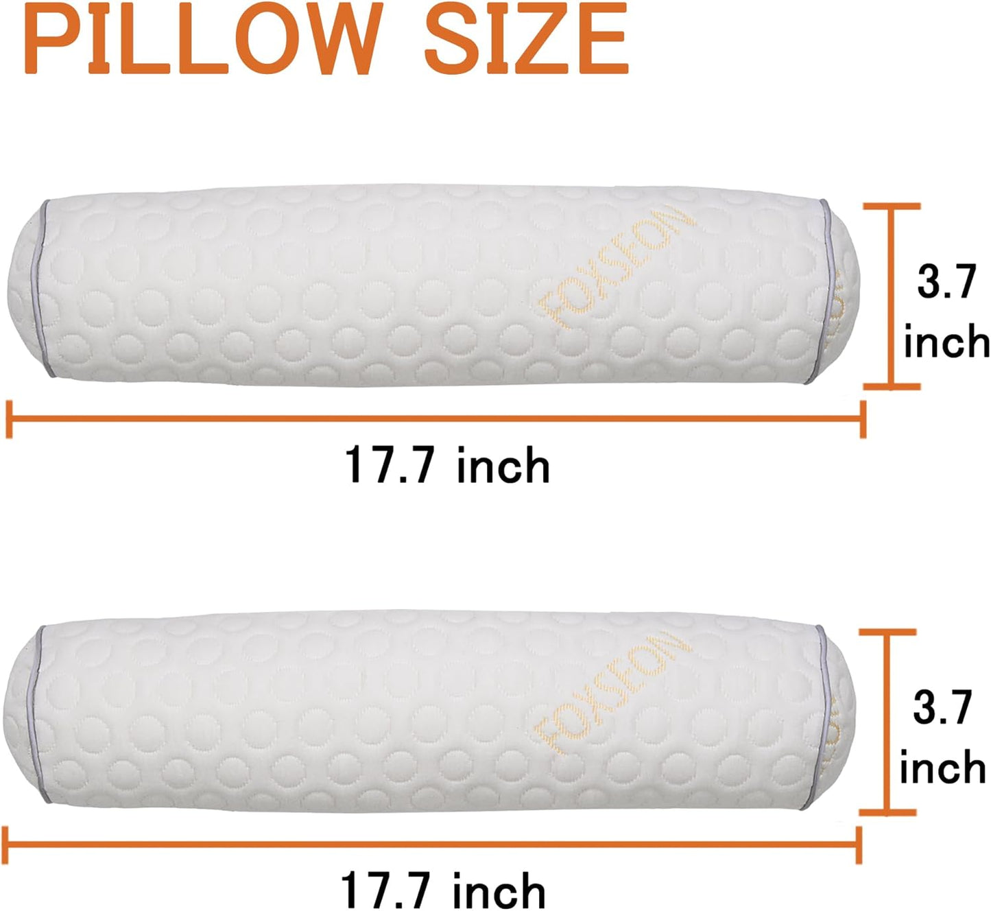 Cylindrical Pillow、 Fillable Porous Fiber Contour Neck Pillow、 (Pack of 2, White Jacquard) 18 x 4 inches、Bolster Pillow for Bed、Legs, Back and Yoga (18x4)
