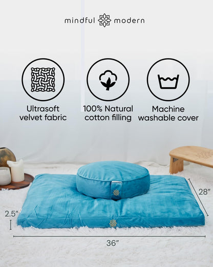 Mindful & Modern Zabuton Meditation Mat - Cotton Filled Yoga and Meditation Pad - Zabuton Meditation Cushion for Kneeling and Sitting Support - Large Rectangular Sitting Floor Pillow for Bench or Zafu