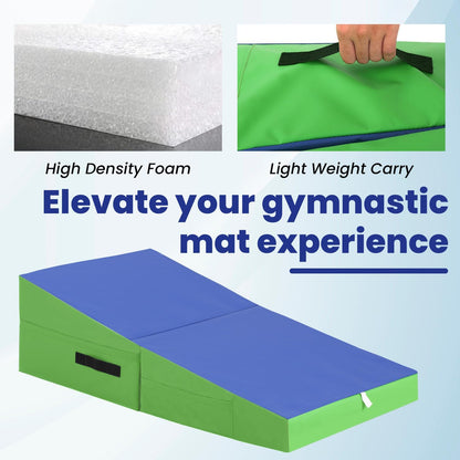 FDW Gymnastics Mat Incline Indoor/Outdoor Tumbling Mats yoga mat for Home Gym Folding Exercise Mat with Non-Slip Surface & Handles Cheese Wedge Mat