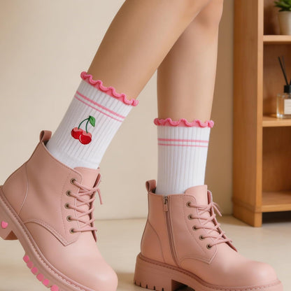 2 Pairs Cute Pilates Grip Socks for Women Bow Nonslip Ruffle Frilly Yoga Socks Cotton Crew Grippy Workout Ballet Sock