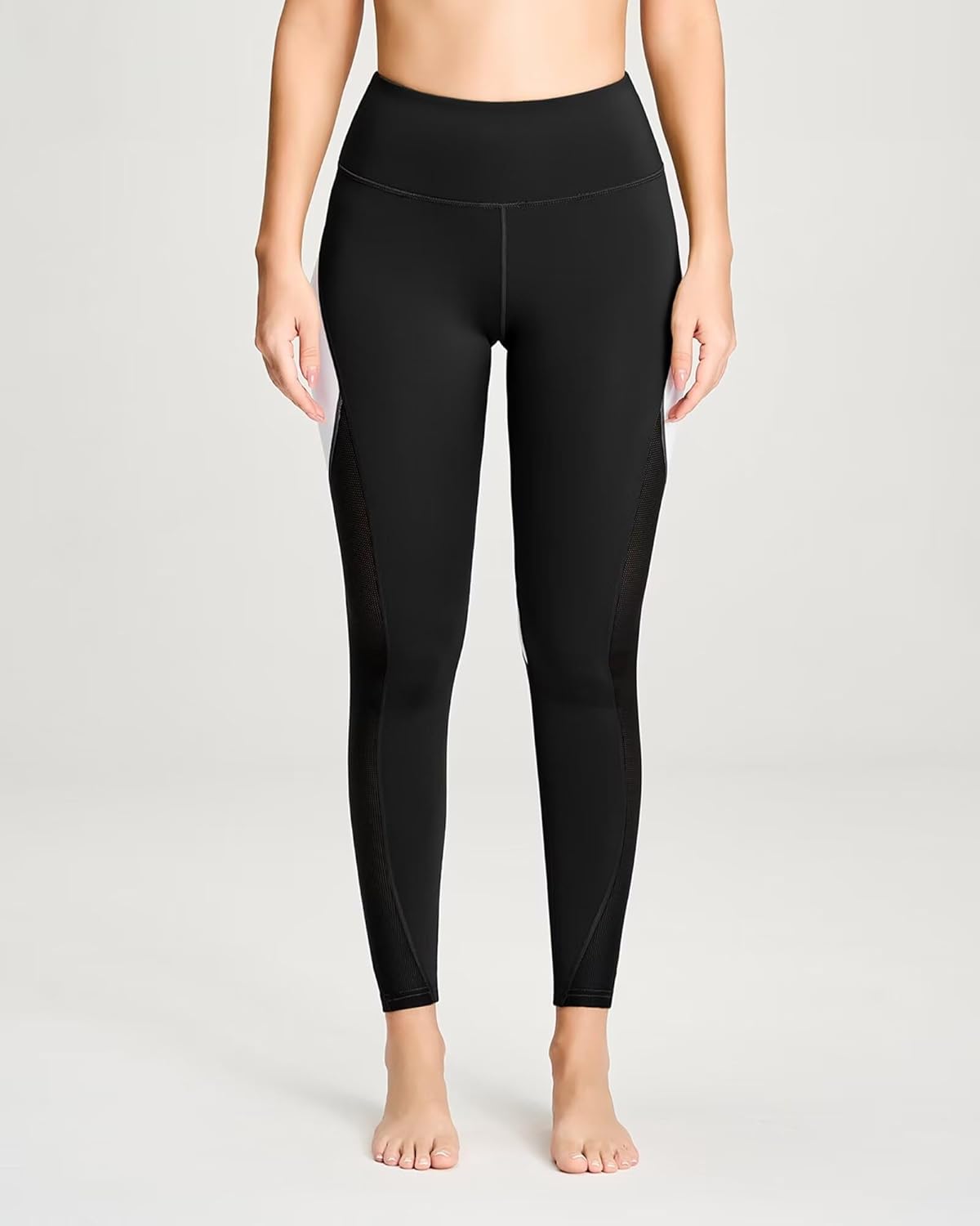 QUEENIEKE Women Yoga Pants Color Blocking Mesh Workout Running Leggings Tights