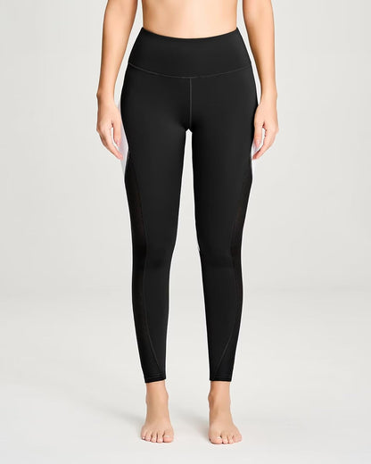 QUEENIEKE Women Yoga Pants Color Blocking Mesh Workout Running Leggings Tights