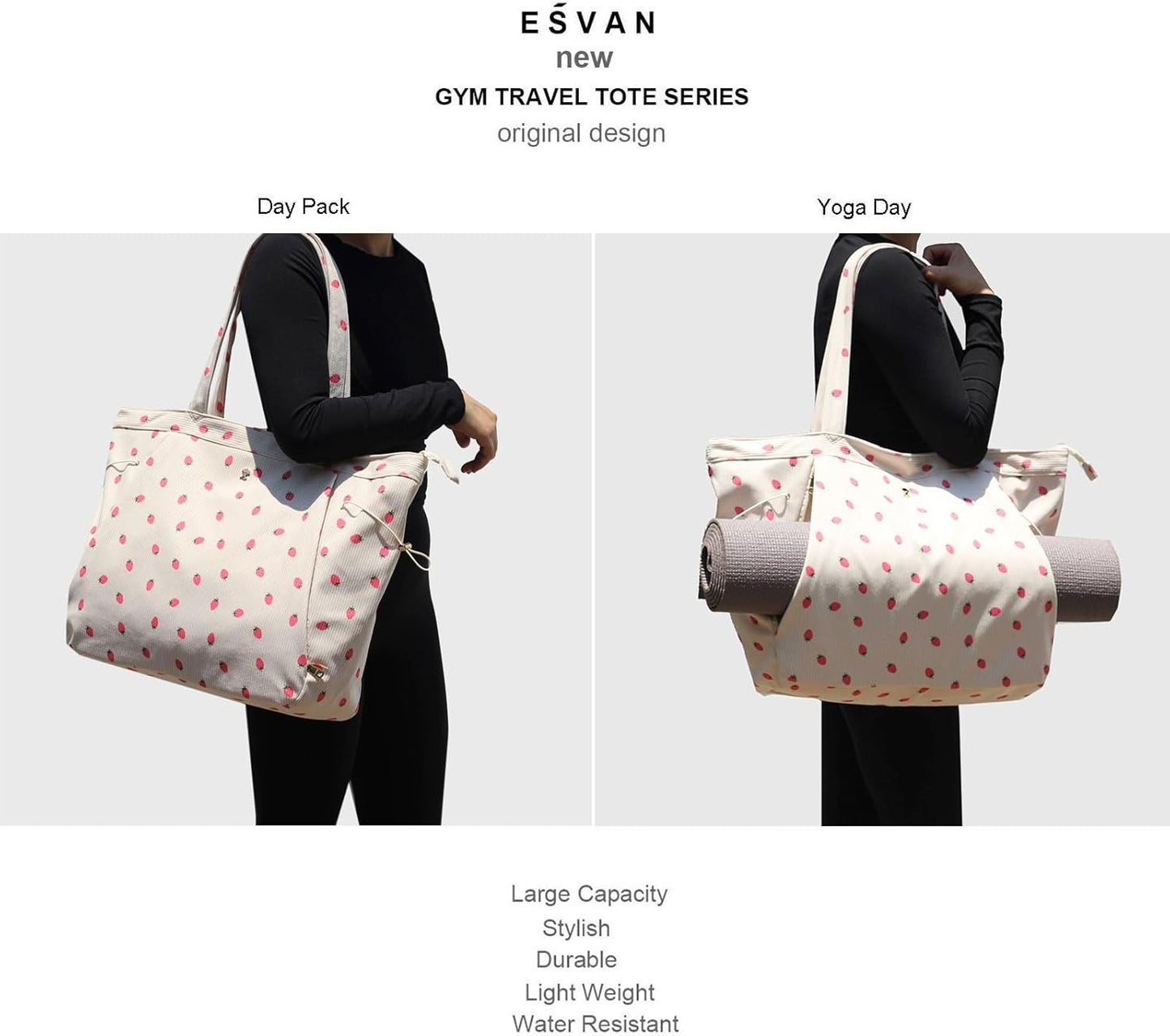 ESVAN Corduroy Yoga Tote Bag Gifts for Women Drawstring Yoga Mat Bag for Office Workout Travel Carryall Pilates Gym