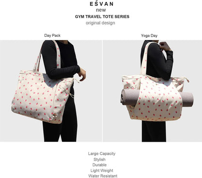 ESVAN Corduroy Yoga Tote Bag Gifts for Women Drawstring Yoga Mat Bag for Office Workout Travel Carryall Pilates Gym