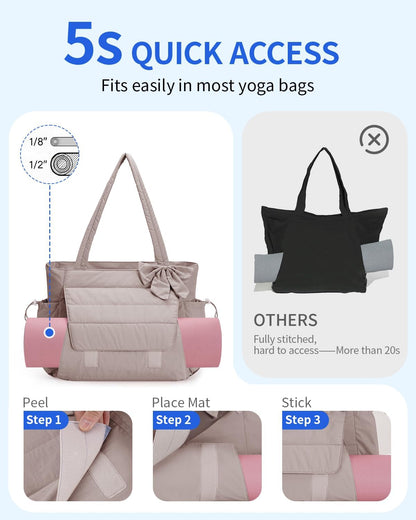 Wandering Nature Bow Tote Bag for Work Fits 40oz Tumbler, Yoga Bag with Wet Pocket & Yoga Mat Pocket, Commute, Gym, Travel