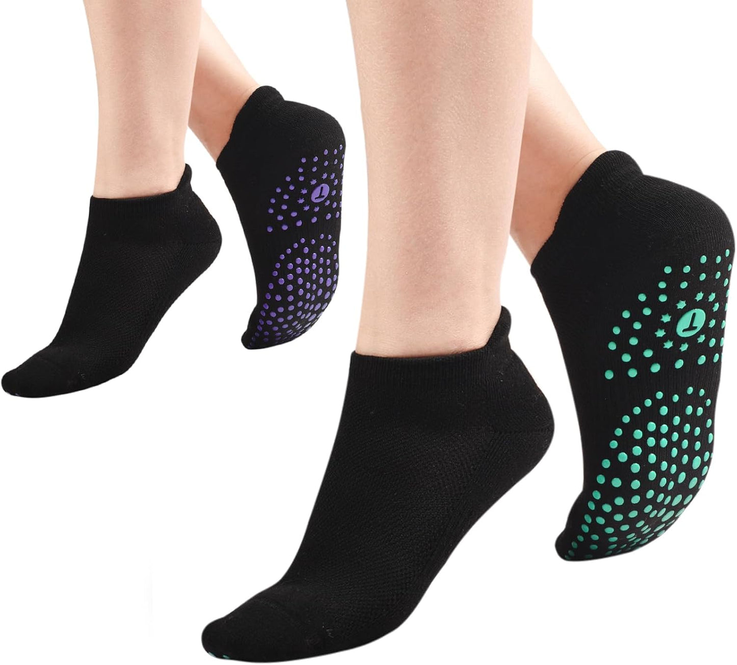 Toes Home Pilates Socks for Women, Cushioned Ankle Grippy Non Slip Socks for Yoga, Hospital, Barre, Home Slipper 2/4 Pairs