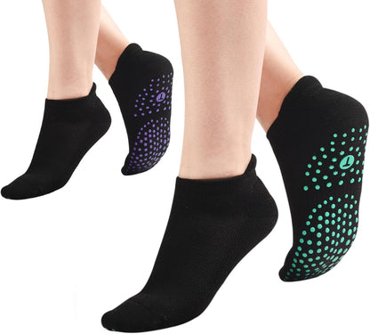 Toes Home Pilates Socks for Women, Cushioned Ankle Grippy Non Slip Socks for Yoga, Hospital, Barre, Home Slipper 2/4 Pairs