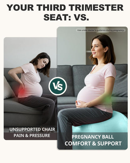 Trideer Pregnancy Birthing Ball, 1.7mm Extra Thick Yoga Ball for Maternity, Labor, Physio, Recovery, Exercise Guide & Daily Comfort Tips for All Trimesters, 1000LB Anti-Burst Non-Slip Stability Ball